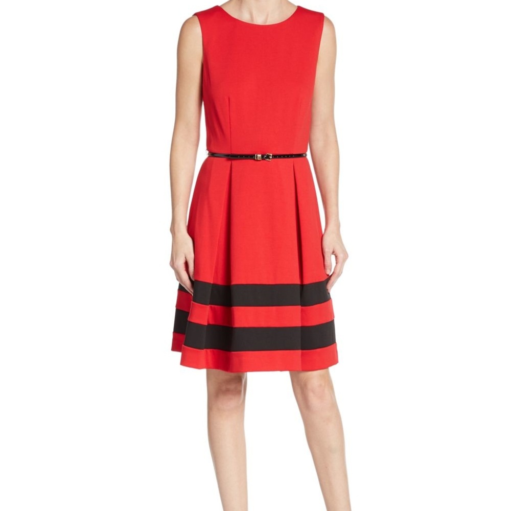 NWT Calvin Klein Belted Striped-Hem Dress- Size 4